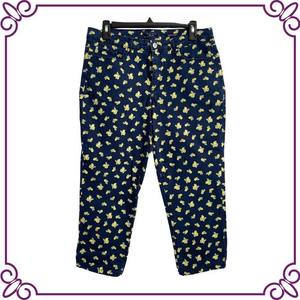 Charter Club Navy Blue Stretch Denim with Lemons Bristol Capri / Crop